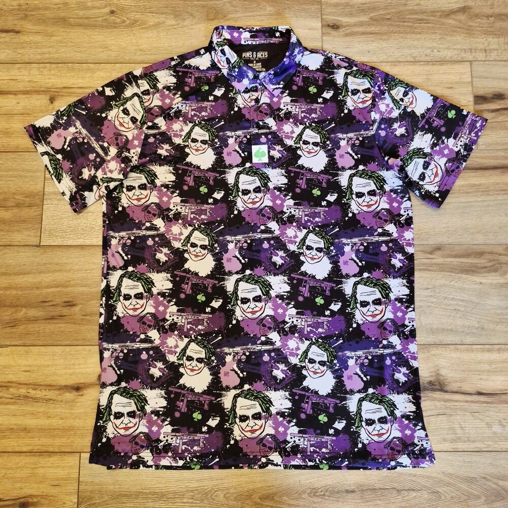 Pins and Aces Polo Shirt Men's XL Joker AOP Performance Stretch Loud Golf Tennis - Picture 3 of 4